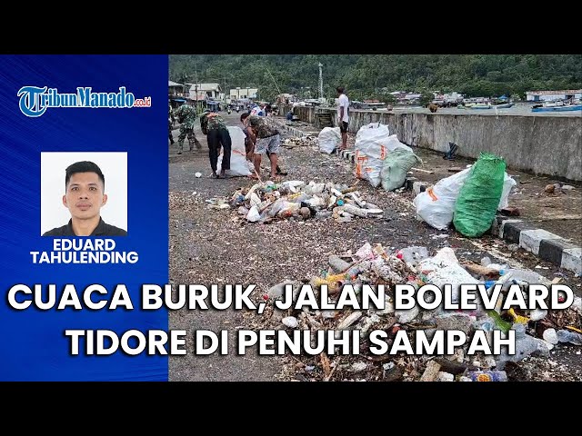 Cuaca Buruk, Jalan Bolevard Tidore di Penuhi Sampah Warga dan TNI Gotong Royong Bersihkan