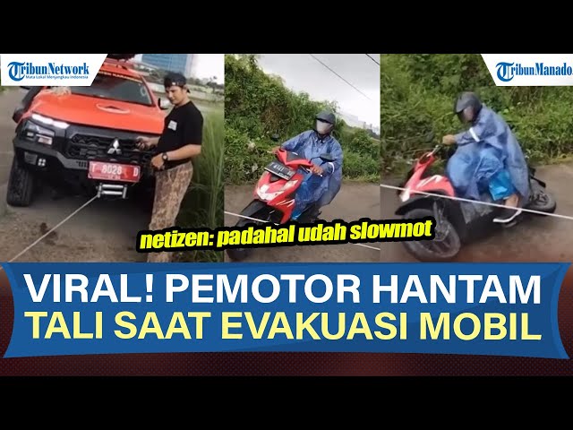 VIRAL! DETIK-DETIK PENGENDARA MOTOR HANTAM TALI WINCH SAAT EVAKUASI MOBIL TERPEROSOK